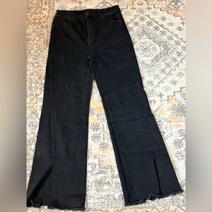 RISEN 32/15 charcoal high waisted jean with flare & split raw hem